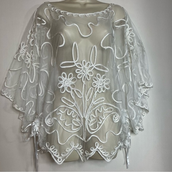 Step In Style Tops - Embroidered Sheer White Floral Tunic Top